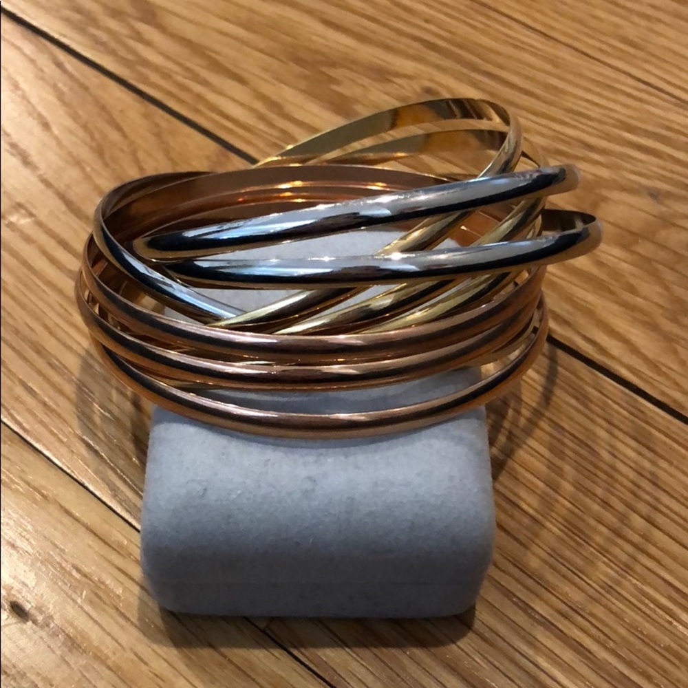 Interlaced Gold, Silver and Rose Gold Bracelets